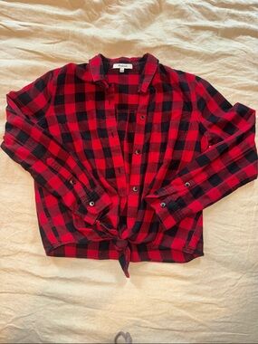 Madewell Red and Black Plaid Blue Flannel Button-Down Shirt Small